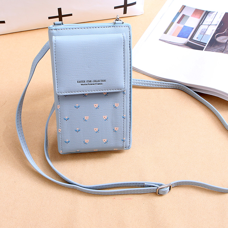 nouvelles femmes portefeuille décontracté téléphone portable portefeuille grand porte-cartes portefeuille sac à main sac à main pochette messager bretelles sac: Blue c221-1