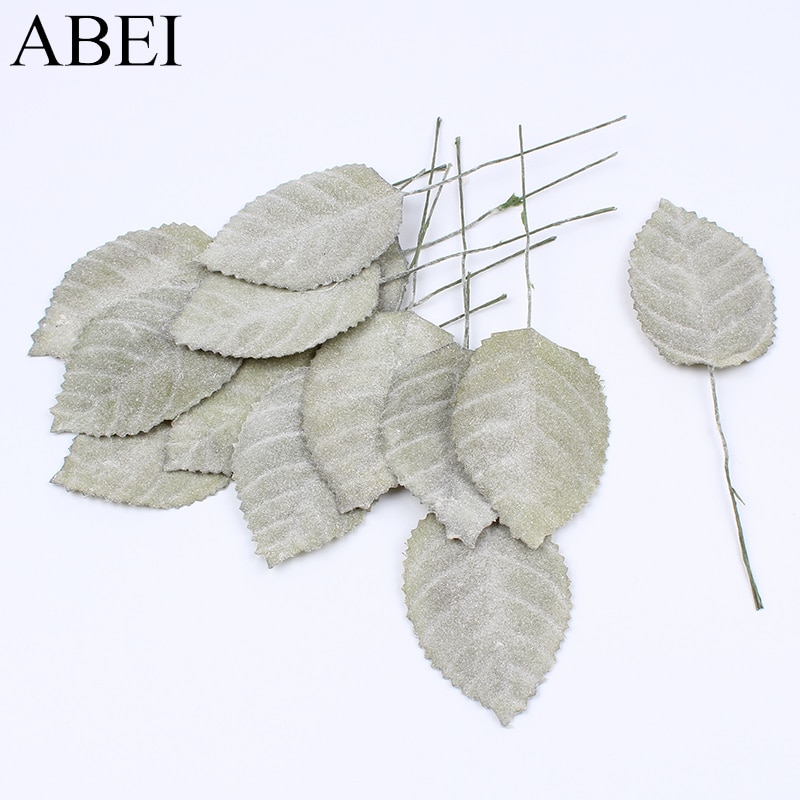 24pcs/lot Artificial Leaf Bouquet White Plant Faux Foliage For Christmas Wedding Party Home Decoration DIY Wreath Garland Craft