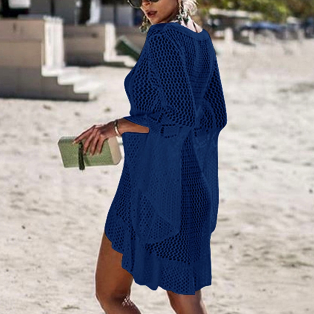 Sfit mujeres Crochet punto cubrir túnica de playa vestido largo Pareos Bikini cubrir traje de baño bata de playa Plage