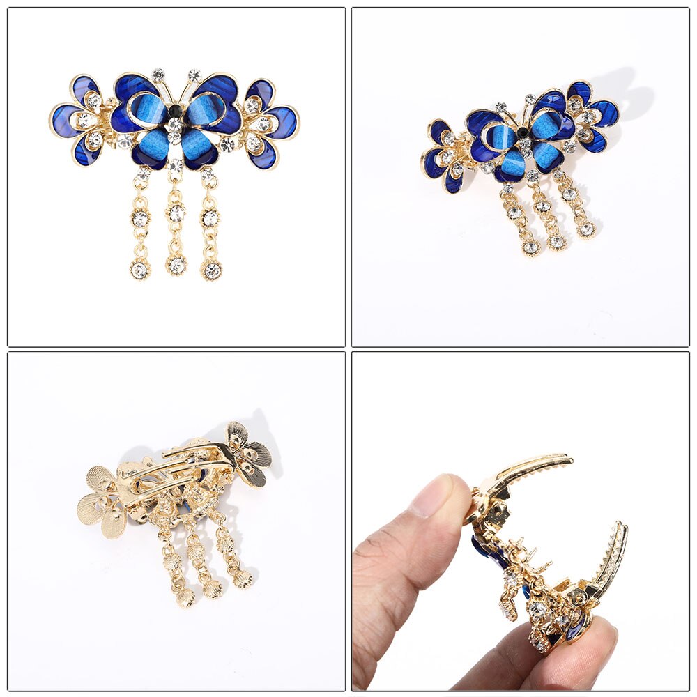 Hårspenne med strass, hårspenner, påfuglroseblomst, sommerfuglornamenter, dusk, hårspenner, hårklemmer, hårtilbehør