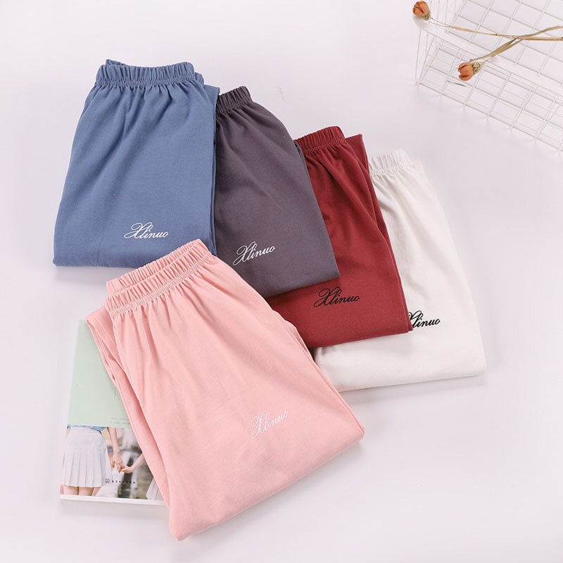 Tunna lösa plus size pyjamasbyxor 100%  bomull dam sovunderdel stickad bomull sommarbyxor dambyxor