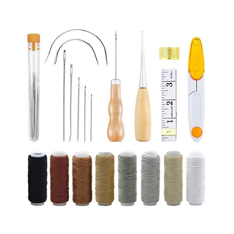 Leather Craft Tools Kit Thread Awl Waxed Thimble Hand Stitching Sewing Stamping DIY Manual Art 2019NEW Accessory