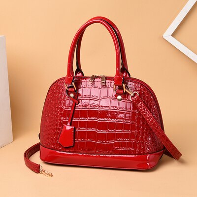 female Shell small bag Women PU leather totes bag handbags European American crocodile pattern shoulder Messenger bag: red