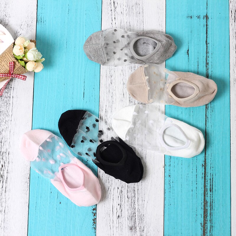 Women&#39;s Nylon Transparent Socks Women Crystal Silk Cotton Lace Mesh Boat Socks Women Socks Girls Thin Socks