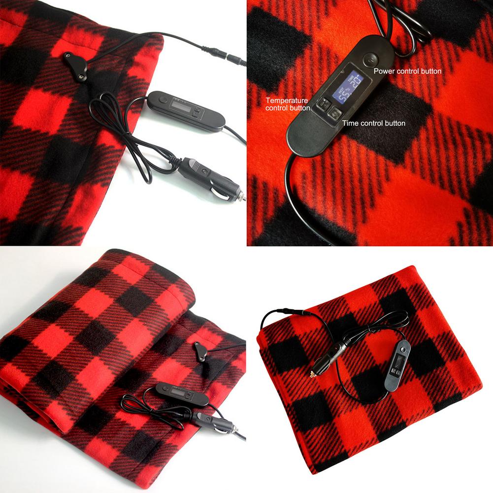 12V Electric Brushed Fleece Car Heated Blanket 4 4 Levels Temperature Adjustment Timing Heater Warmer With LCD Screen Display