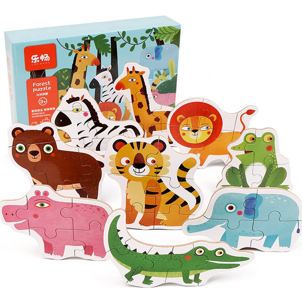 Houten 3D Puzzel Houten Speelgoed Voor Kinderen Montessori Speelgoed Puzzel Cartoon Dier Puzzel Kids Educatief Spel Blokken: H