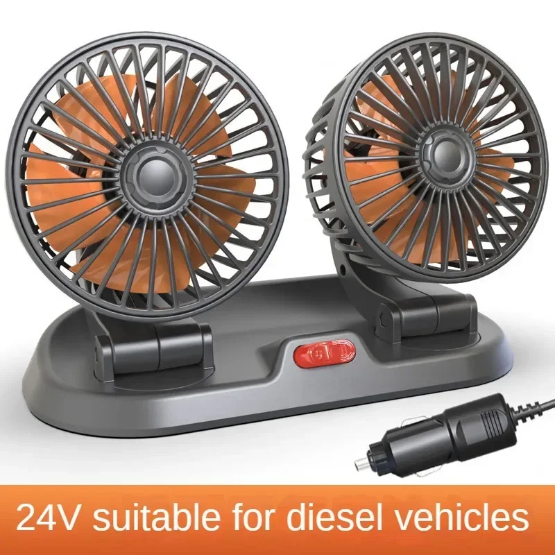 Autoventilator usb /12v/24v dubbele kop verstelbaar 360 ° elektrische autoventilator stil 2- snelheden multifunctioneel tijdelijke parkeerkaart autoventilator: Grijs