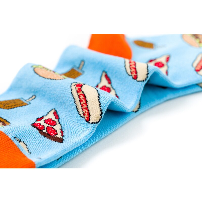Funny Happy Socks Men Socks Cartoon Gourmet Burger Pizza Fruit Print Socks Cotton Socks Women Couple Soks 5 Pairs/set