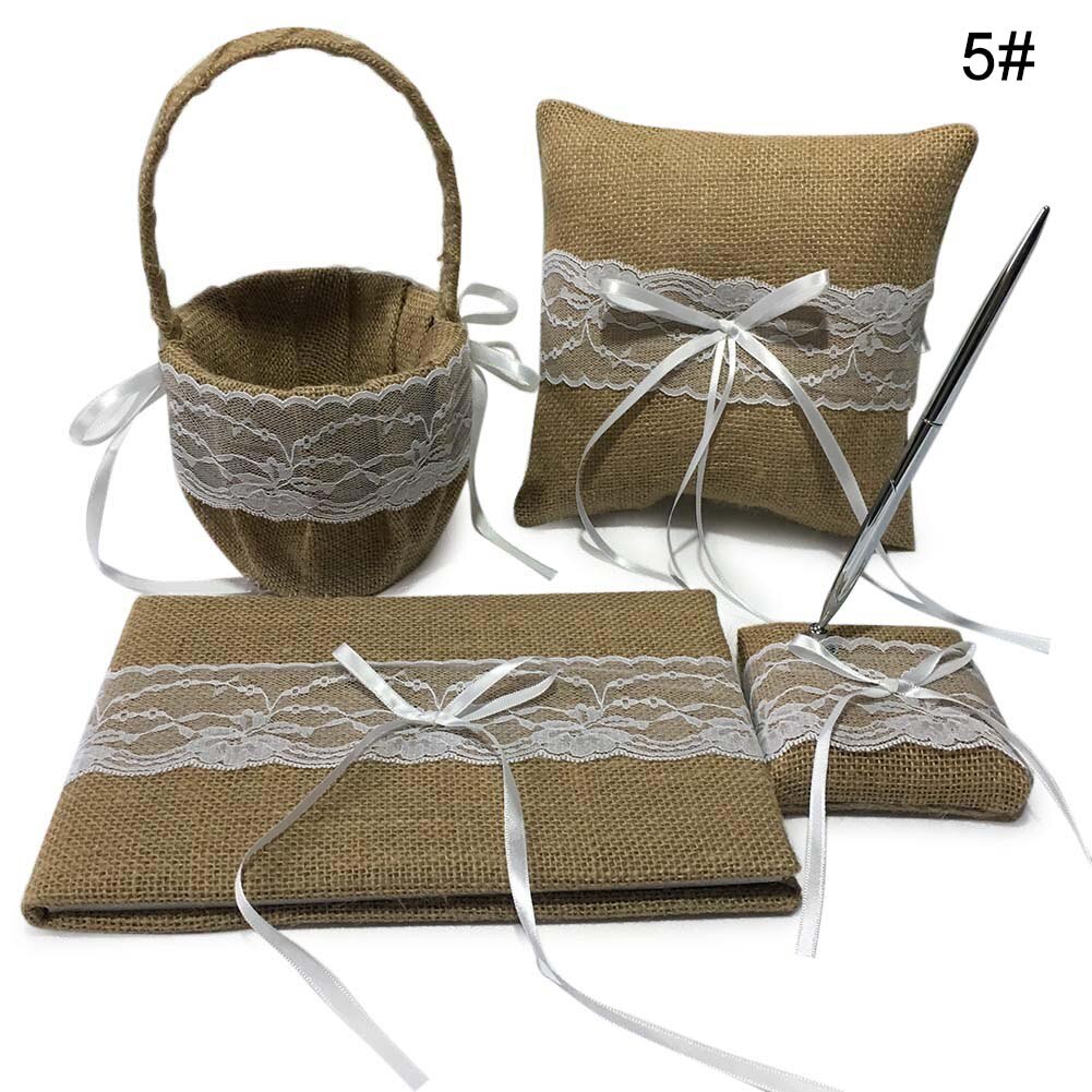 1 set gästbok penna stativ ring kudde blomma korg bröllopsfest bärbar dekoration hogard: 5