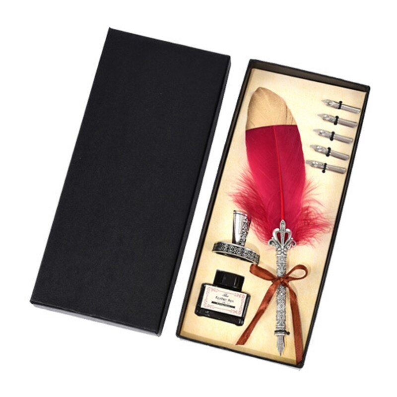 Calligraphy Feather Pen Antique Feather Pen Quill Pen Dip Pen With Envelope Knife Envelope Writing Paper Calligraphy Pen: D
