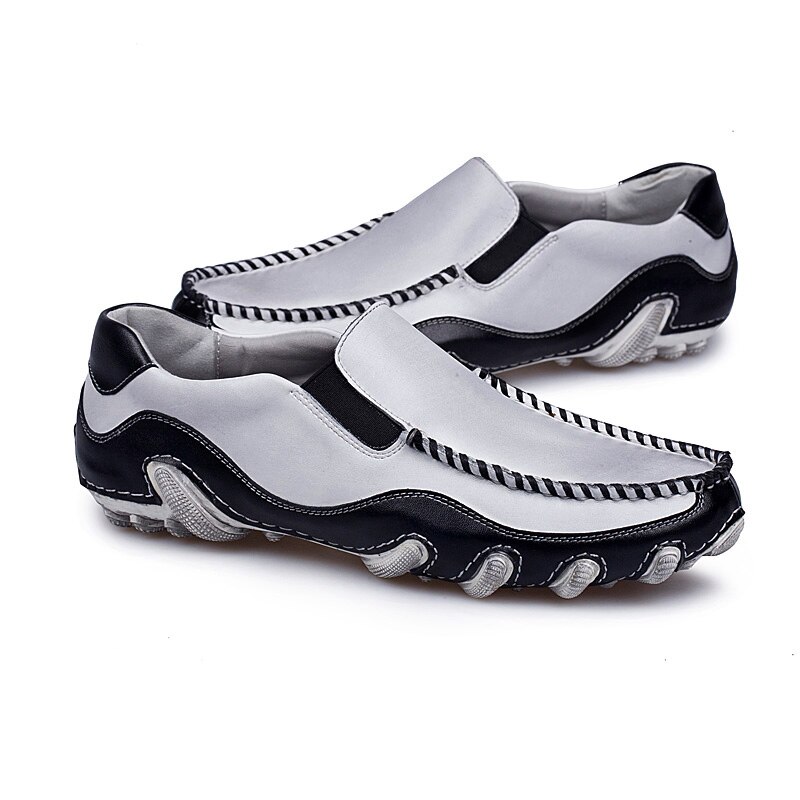 Mens Leather Golf Shoes Slip On Anti-slip Training Sports Sneakers Male Waterproof Breathable Soft Sole Casual Golf Shoes: White / 8