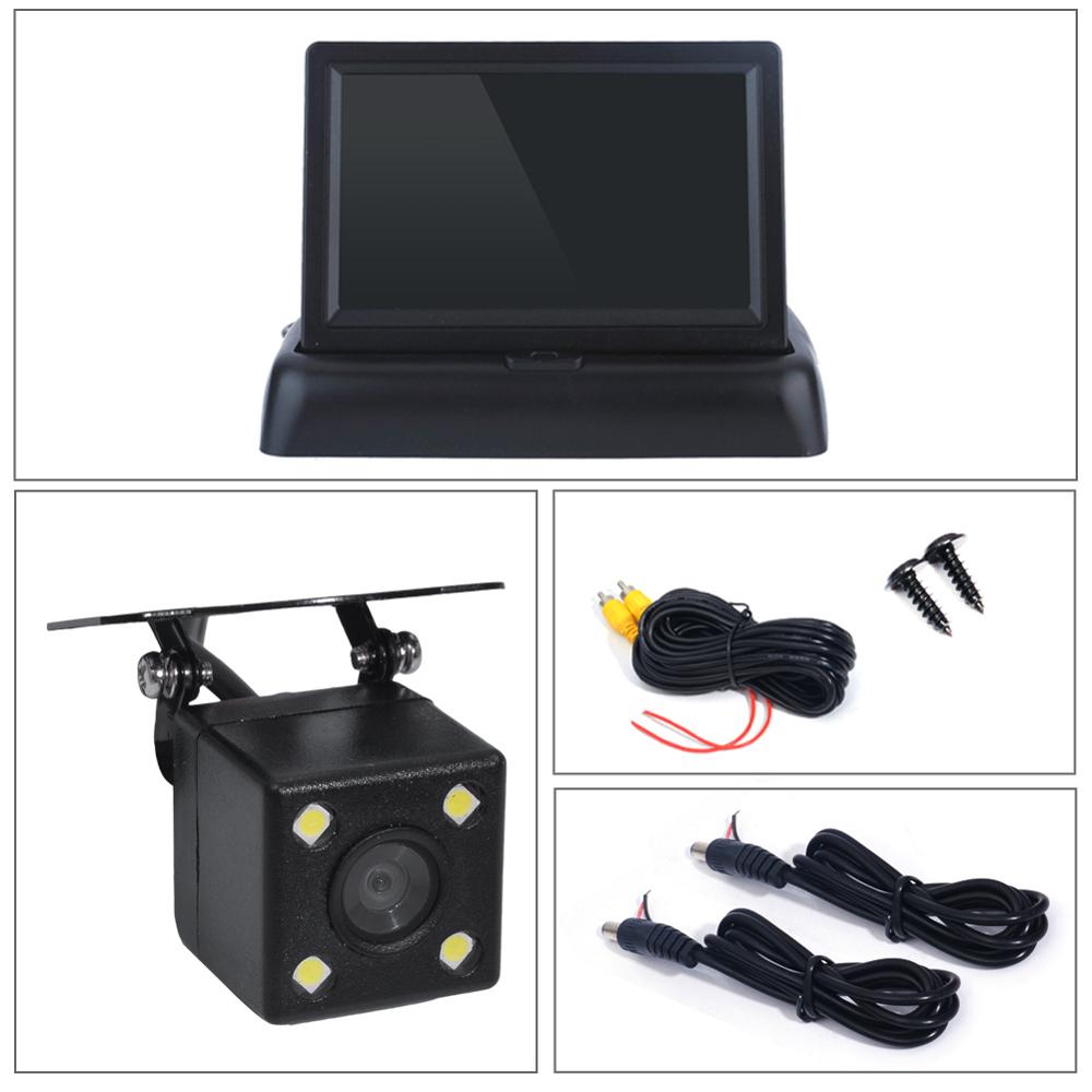 GSPSCN Nacht Vison Rückansicht infrarot Sicherung-Kamera Mit 4,3 "Farbe LCD Auto Video Faltbare Monitor Bausatz Auto Parkplatz unterstützung: Monitor 4 LED
