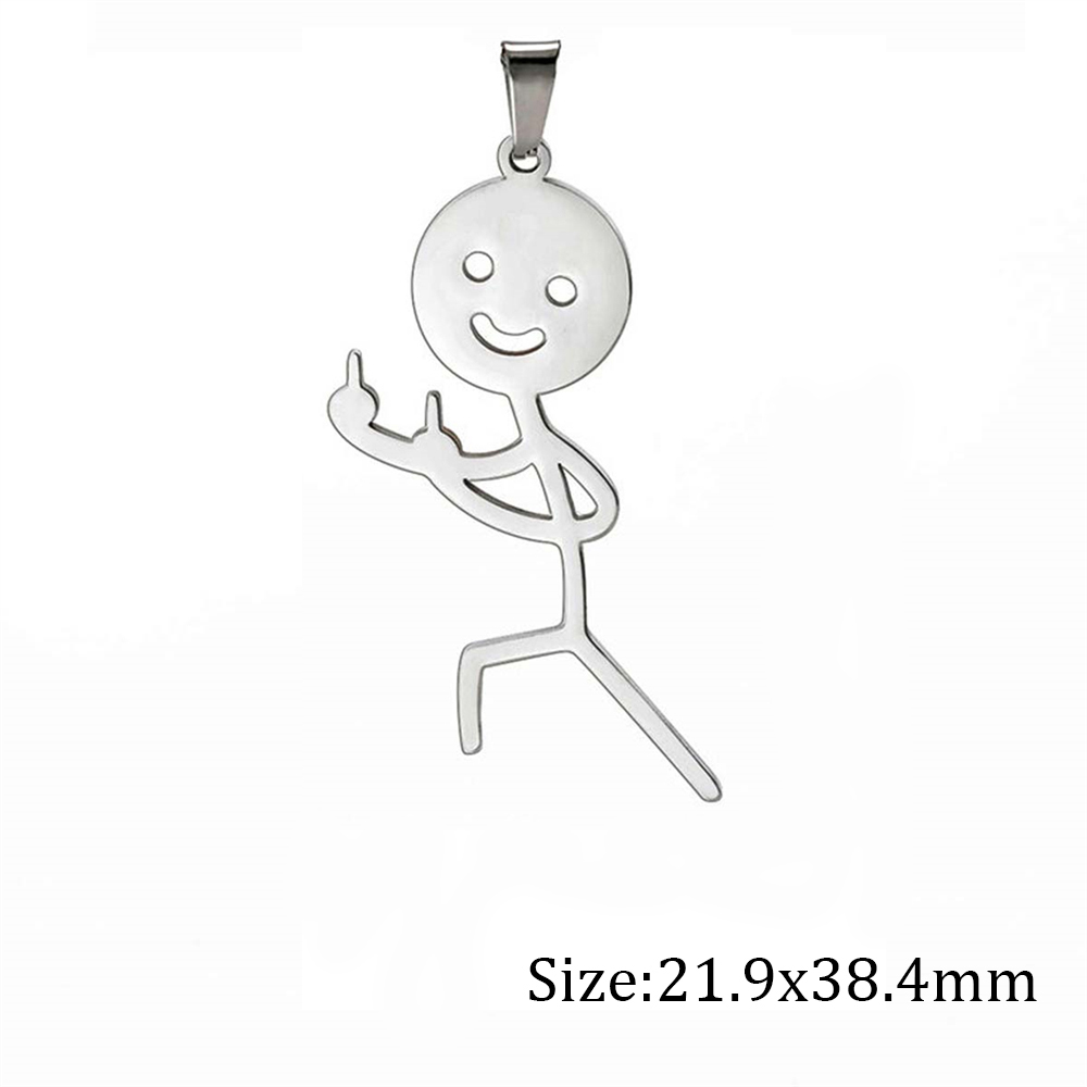 5pcs Funny Middle Finger Stickman Charms For Jewelry Making Stainless Steel Pendants Necklace Keychain Diy Accessories: Imitation Rhodium Plated