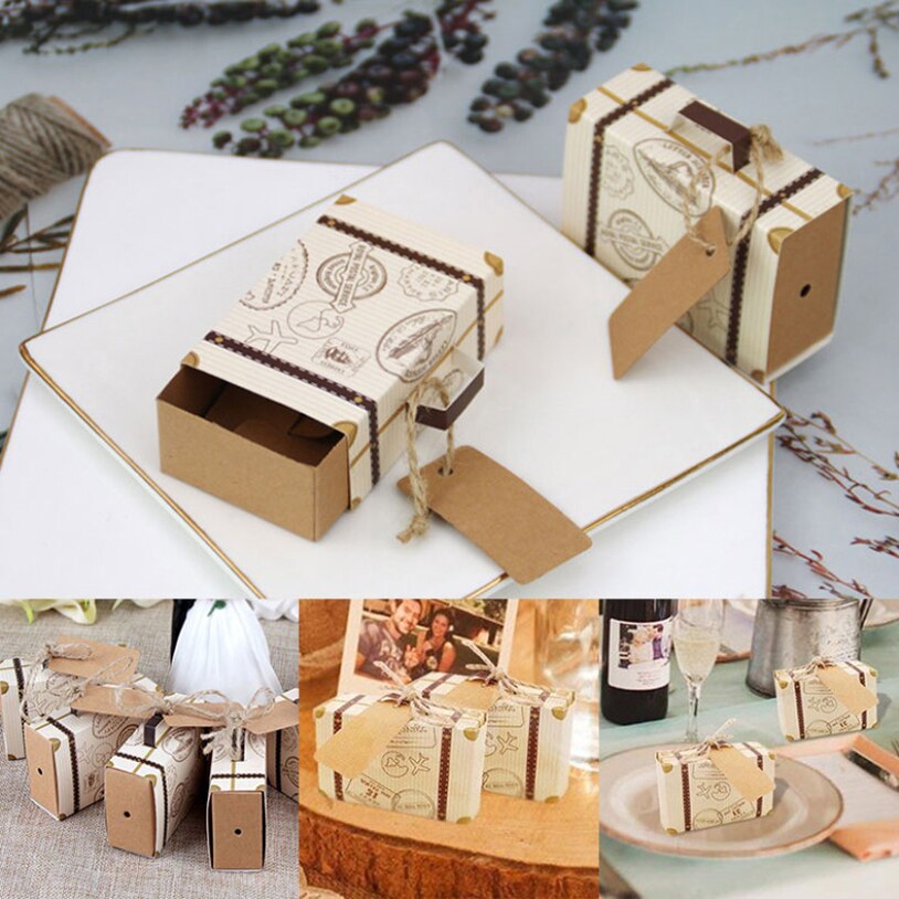 Mini maleta creativa de cartón para , Maleta de cartón Retro para dulces de boda, para invitados, novedad de