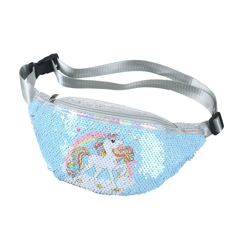 Kids Sequins Printing Unicorn Waist Bag For Women Fanny Packs Girls Shoulder Bag Travel Mobile Phone Bags