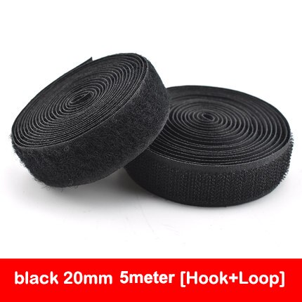 5 Meters/pair Nylon Klittenbandsluiting Tape Geen Lijm Haak Lus Lijm Naaien-Op Magic Tape Diy Kleding accessoires: 20MM   Black
