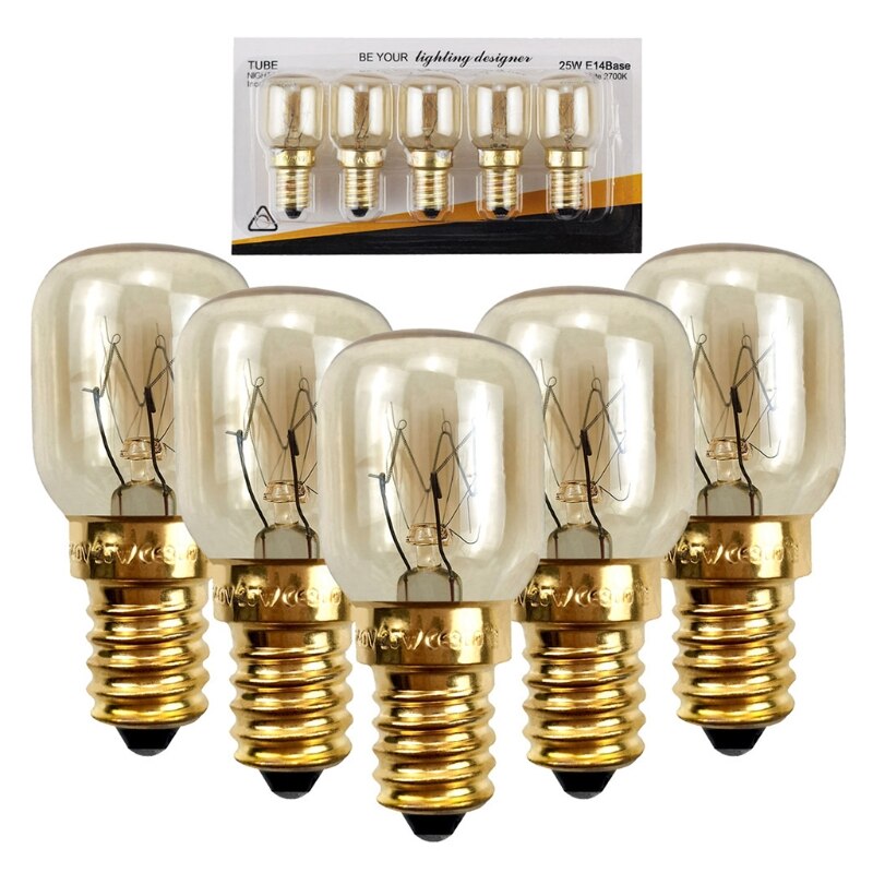 5pcs/set 220V E14 300 Degree High Temperature Resistant Microwave Oven Bulb Cooker Lamp Lighting Bulb 15/25W: 25W-Gold