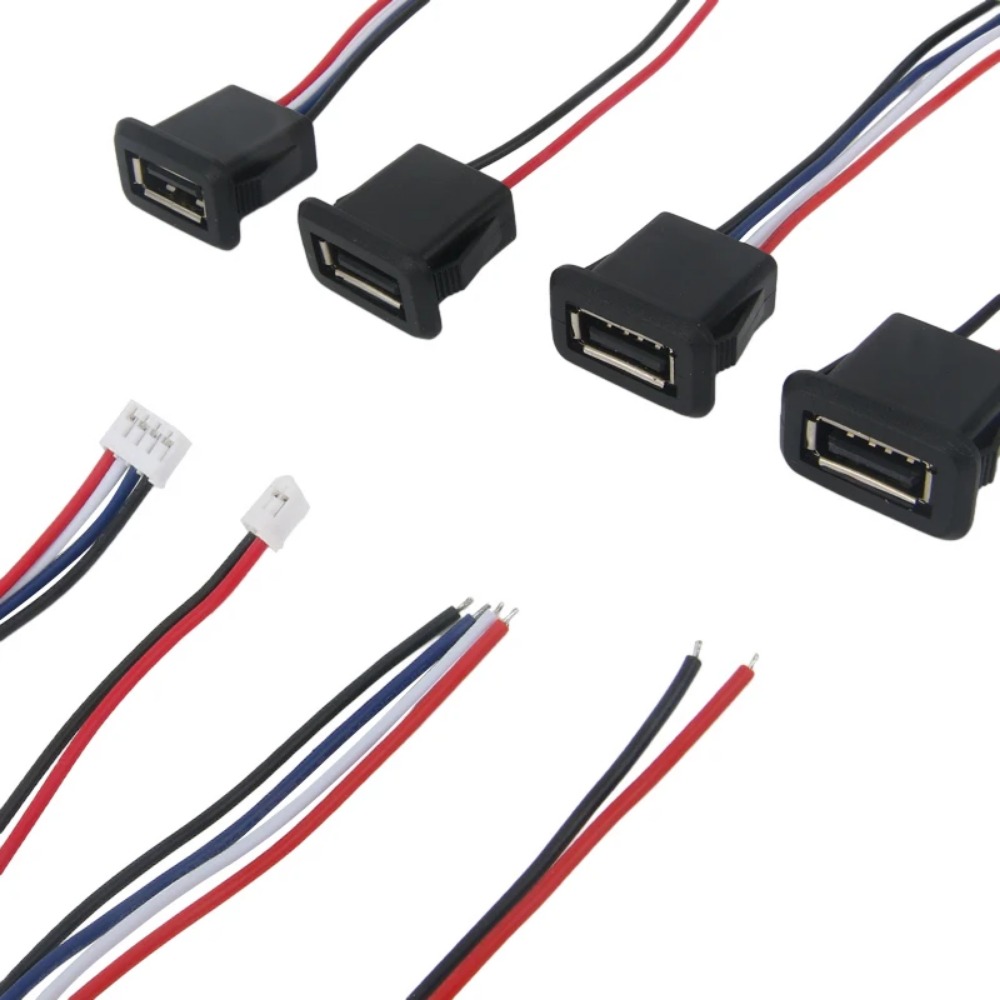 Conector de puerto de carga hembra USB 2,0 de 2/4 cables, conector de puerto de carga de 2 pines y 4 pines con Cable PH2.0, terminales eléctricos, enchufe de cargador USB