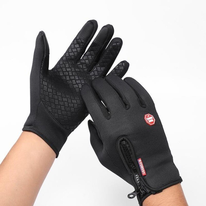 Automne et hiver Sports de plein air hommes et femmes imperméable à l'eau coupe-vent gants chauds équitation écran tactile fermeture éclair Ski doigt complet gant