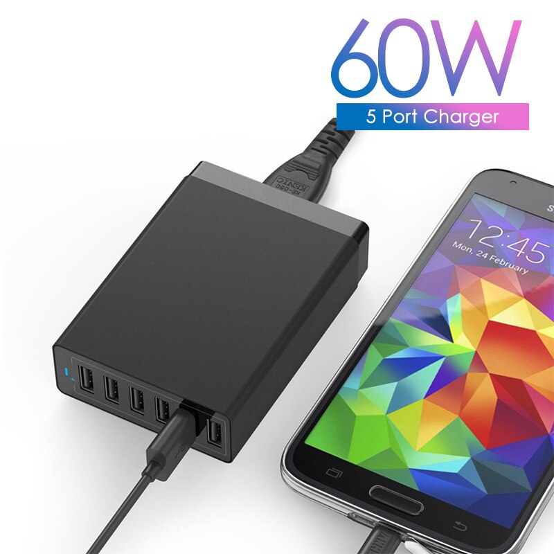 ILEPO-cargador de pared Universal para teléfono móvil, dispositivo de carga rápida con 6 puertos USB, HUB Multi USB QC 3,0, 60W, para iPhone 12
