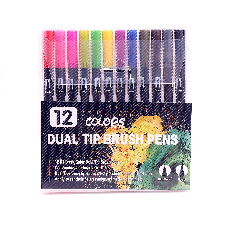 Aquarel Pennen Fineliners Art Markers Borstel Pennen Voor Tekening Schilderen Kalligrafie Art Supplies: 12 colors