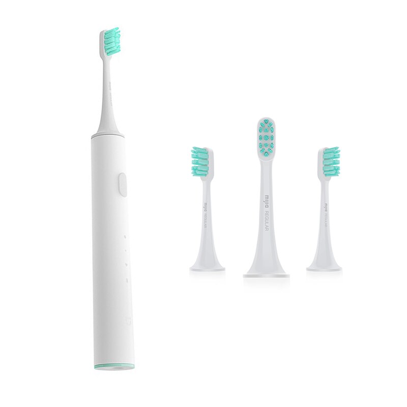 Xiaomi-cepillo de dientes eléctrico Mijia T300, cepillo de dientes eléctrico T300 con vibración de alta frecuencia, imán, batería de 25 días, color blanco: Add 3pcs Heads