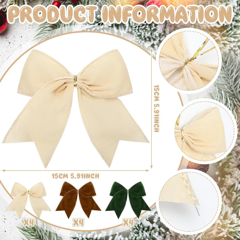 Lot de Nœuds de Noël - 4 ou 12 Pcs - Tissu Rouge Décoration Arbre Couronne Suspendu