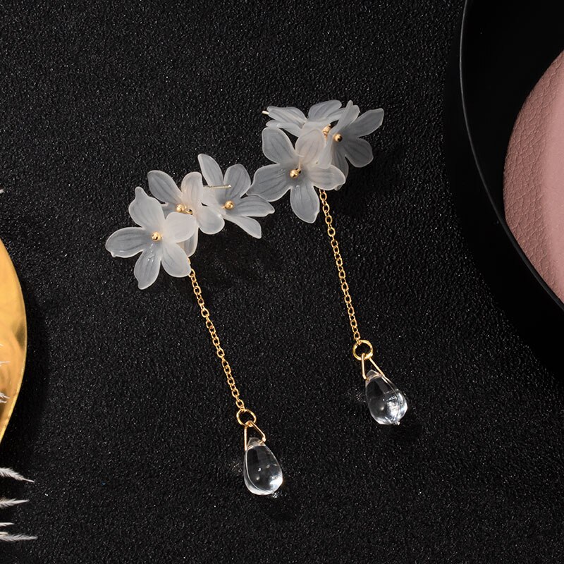 Neue handgemachte blume Baumeln Koreanische Ohrringe Für Frauen Weiß Lange Geometrische Blume Ohrringe Hochzeit Schmuck: weiß 536