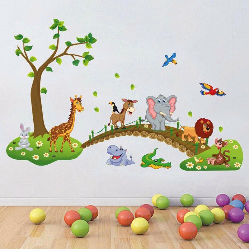 Store tegneserie zoo wallstickers til børn børneværelser indretning aftagelige vinyl wallstickers børnehave vægklistermærker