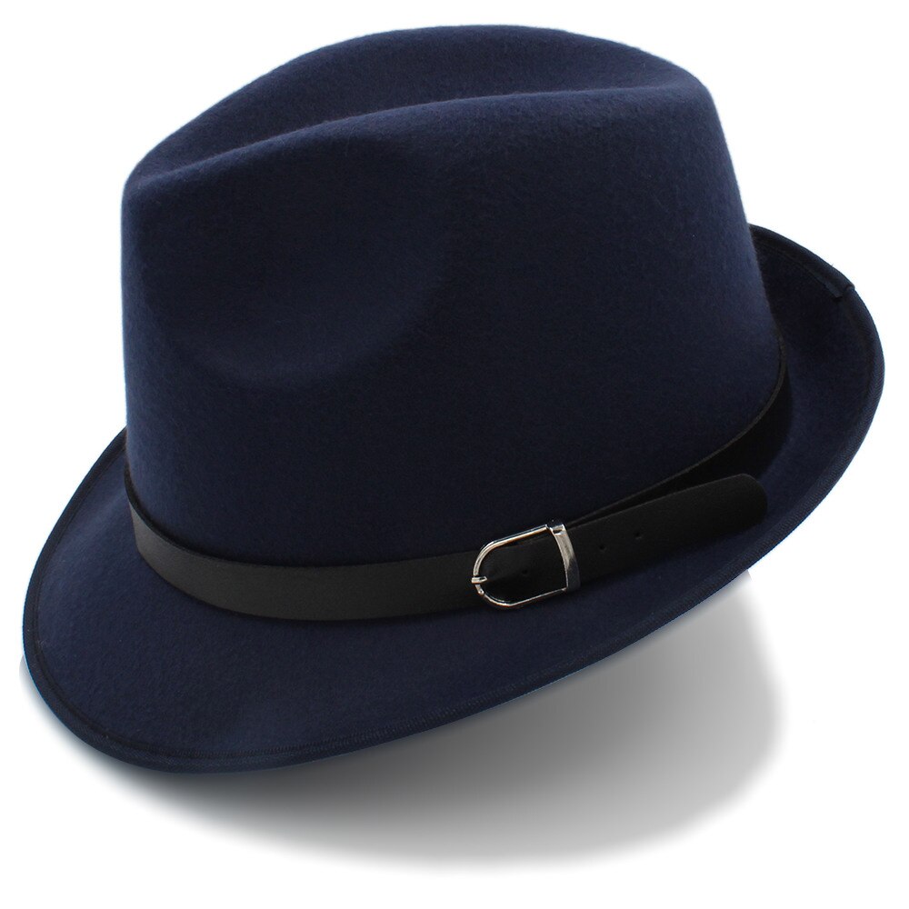 Dad Men's Chapeu Feminino Hat For Gentleman Gentleman Winter Autumn Wool Church Felt Fedora Homburg Jazz Hat Size 58CM: Dark Blue