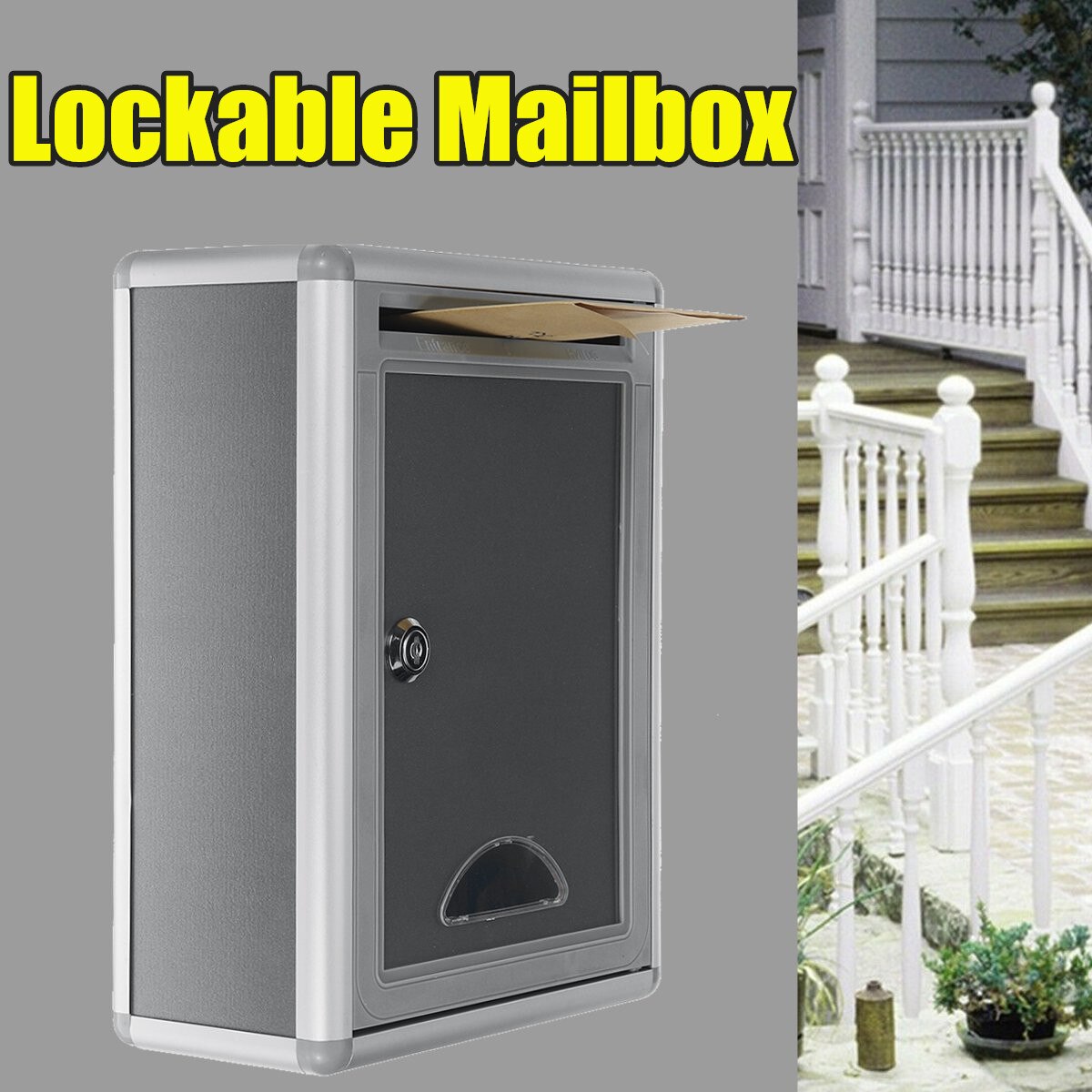 Aluminum Alloy Mailbox Outdoor Security Locking Mailbox Letter Box Suggestion Box Newspaper Mail Letter Post Home Garden Decor