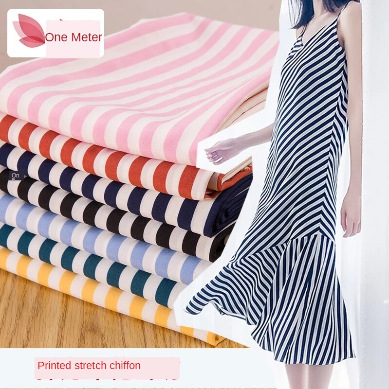 Micro elastic Floral Chiffon Fabric impervious printed wave point dress lining shirt flowers by the meter sewing brocade diy