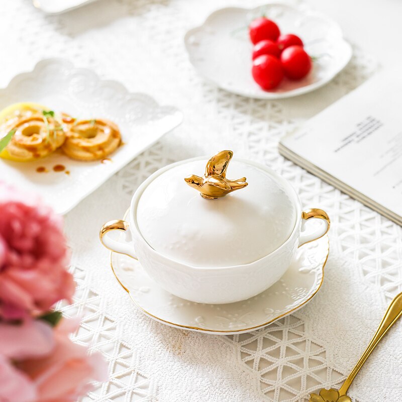 Bird's Nest Bowl Ceramic Covered Stewed Tremella Bowl Soup Bowl Dessert Bowl Continental Court Vintage Phnom Penh Ear Bowl