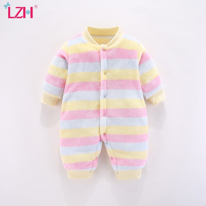 Lzh Winter Herfst Mode Gestreepte Lange Mouw Flanel Baby Boy Romper Klimmen Uitloper Jumpsuit Baby Meisje Jumpsuit