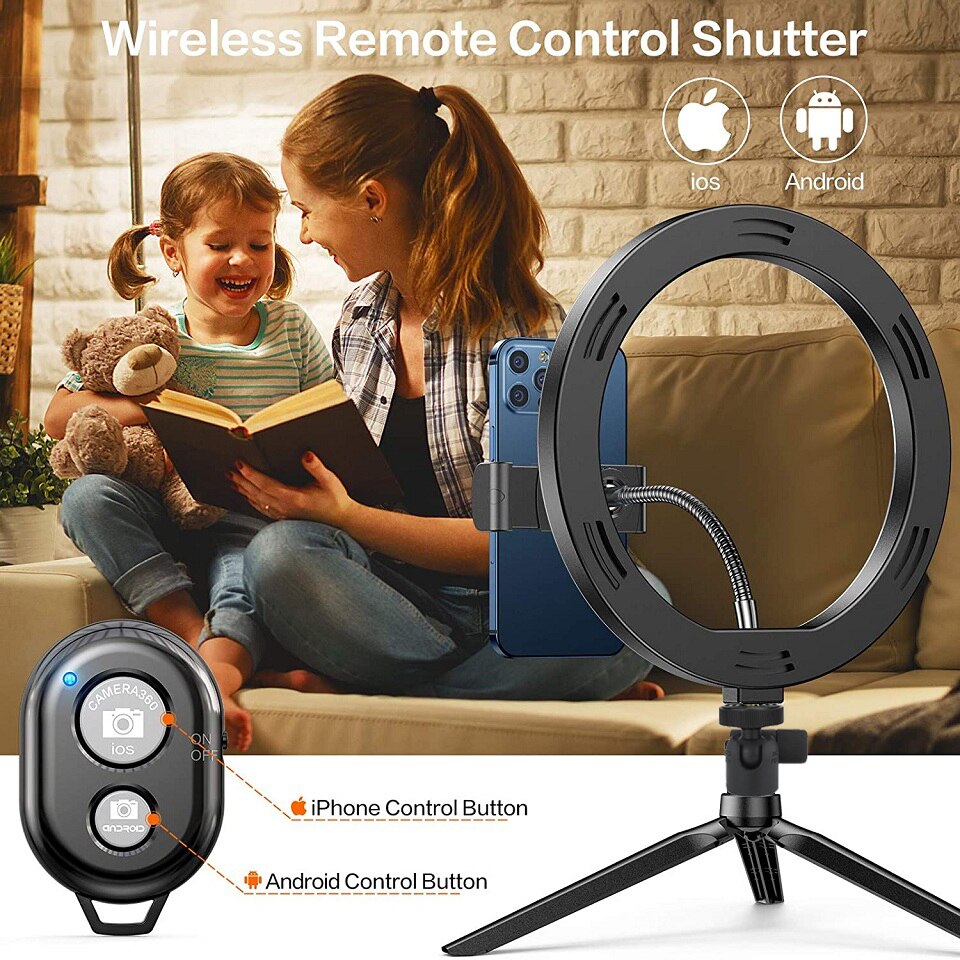 LED Selfie anneau lumière cercle remplir lumière Dimmable lampe ronde trépied Trepied maquillage photographie RingLight support de support de téléphone