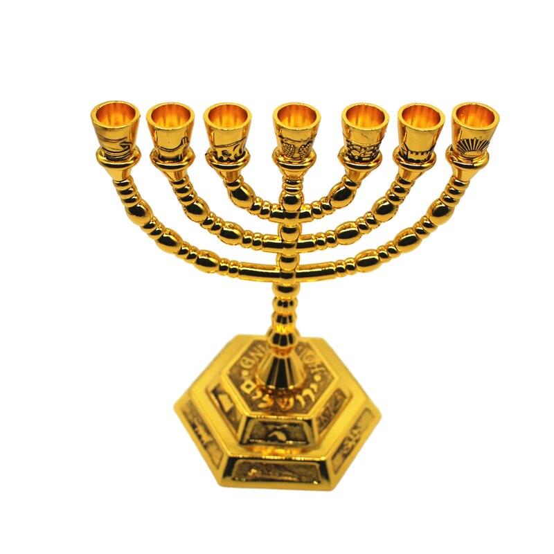 Grand chandelier Menorah, décoration Judaica pour la maison, hanoukka, bougies en alliage, 12 ethniques, en argent/or, 7 branches, 20cm