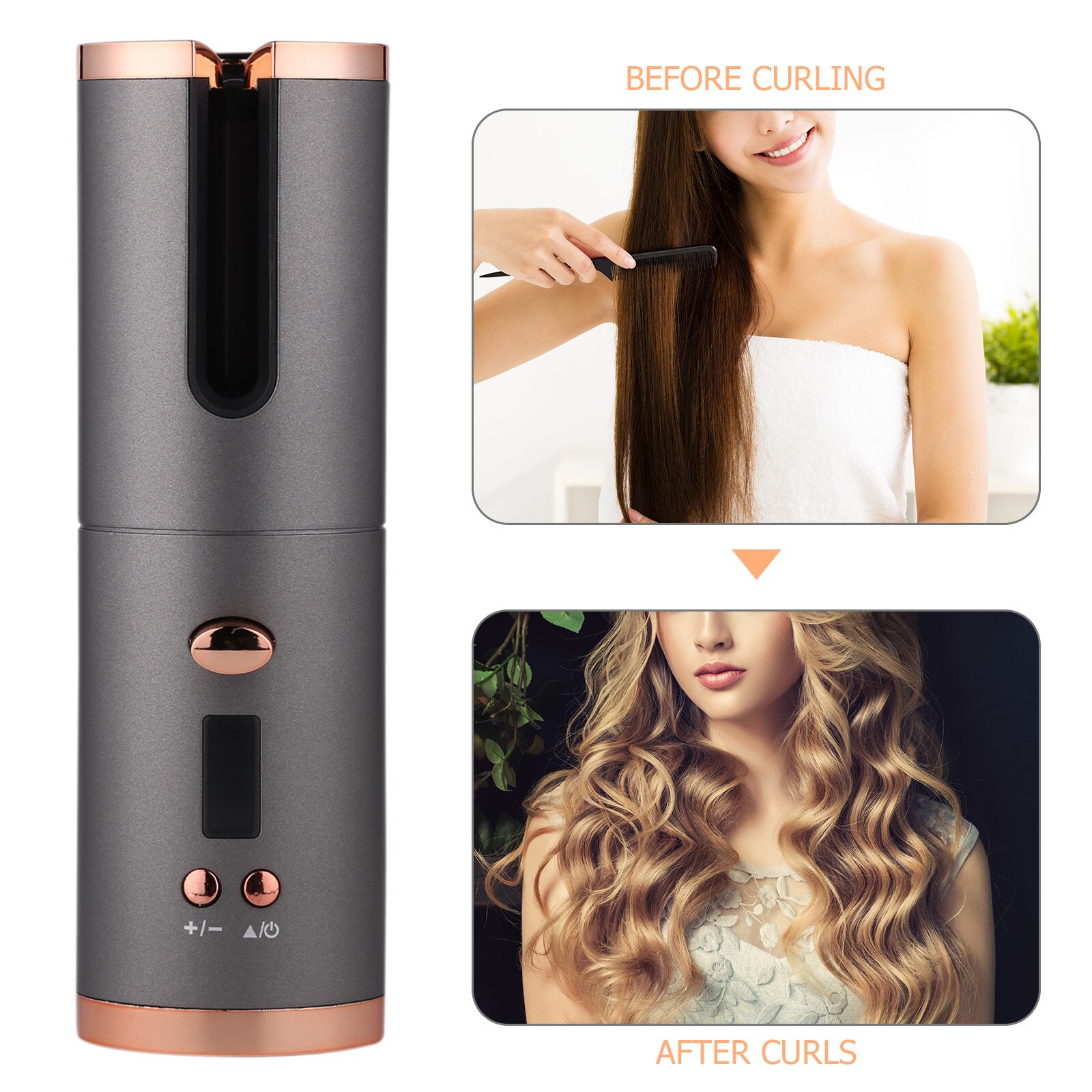 Automatic Hair Curler USB Cordless Rechargeable Auto Rotating Curling LED Display Temperature For Curly Machine Or Waves Hair