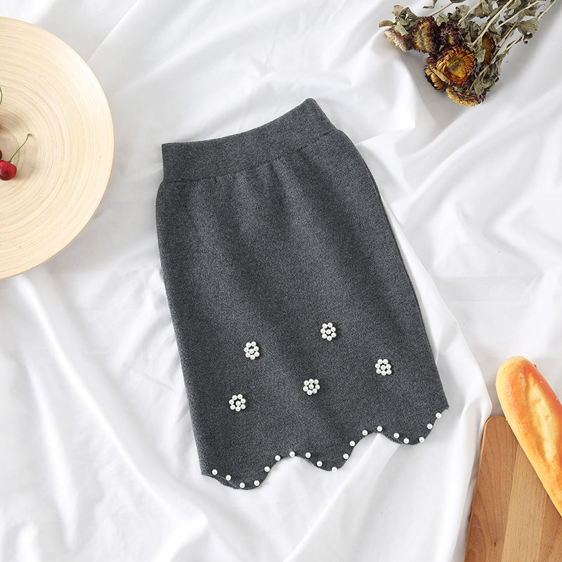 Preppy Spring Autumn Student Girls Knit Skirts Bead Princess Pencil Skirt 5 6 7 8 9 10 11 12 13 14 Year Korean Kids Baby Clothes