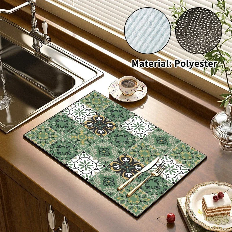Køkkenfad måtte afløbsmåtte køkkenafløbspude absorberende service måtte kop dækkeserviet bordplade afløbstæppe слива посуды: 50 cm x 120cm / Multi