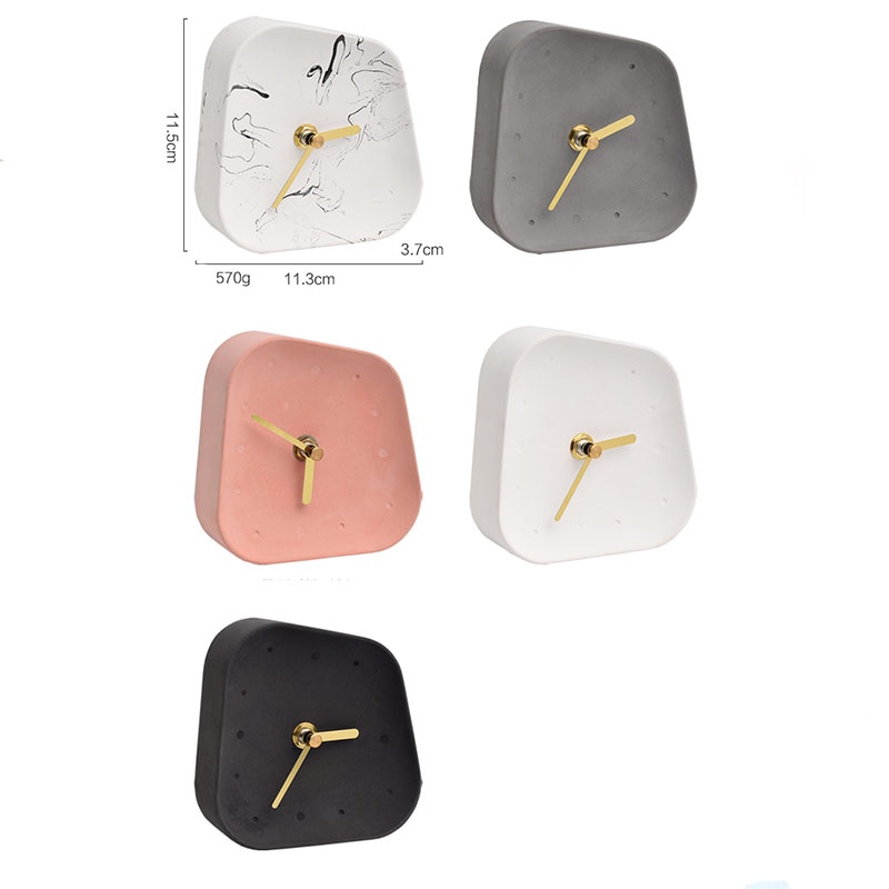 Horloge de Table béton muet | Accessoires de décoration de maison, ciment en forme de géométrie, décoration de bureau, petite horloge de bureau