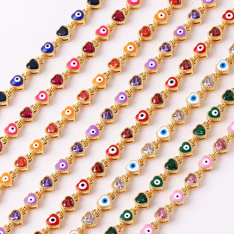 Pulsera con dije de mal de ojo turco y corazón chapado en oro de 18 quilates para mujer, pulsera ajustable con cadena de cobre de la suerte bohemia, joyería de verano