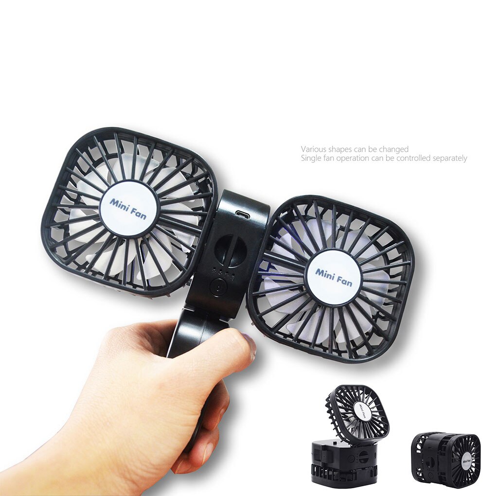 Dubbele Hoofden Elektrische Ventilator Zomer Draagbare Opvouwbare Handheld Desktop Verstelbare Ventilator Met 3 Gears Wind