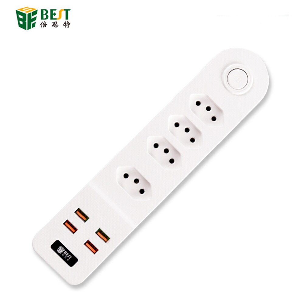1Pcs Power Socket Brazilian Standard Plug 4 gang Electrical Sockets with 4 USB Ports Brazilian Standard Extension Power Outlet: White