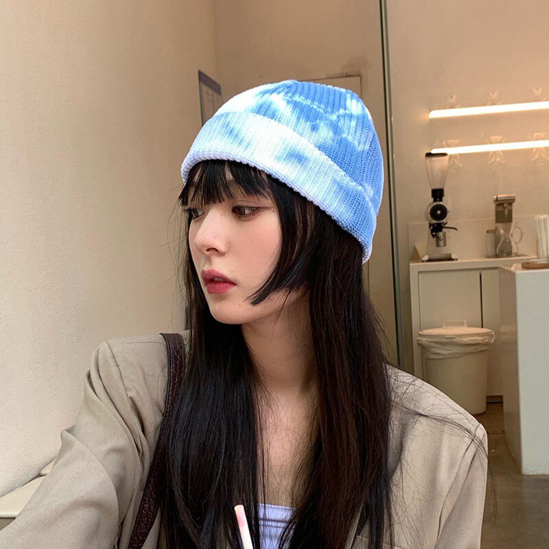 Unisex Paar Tie Dye Print Gebreide Beanie Hat Herfst Winter Dome Warmer Oor Zachte Ski Cap Mannen Streetwear Warm Hoeden a66
