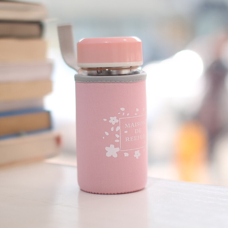 Cherry Blossom Glas Cup Met Doek Cover Bloem Thee Transparante Cup 020 Y: Pink