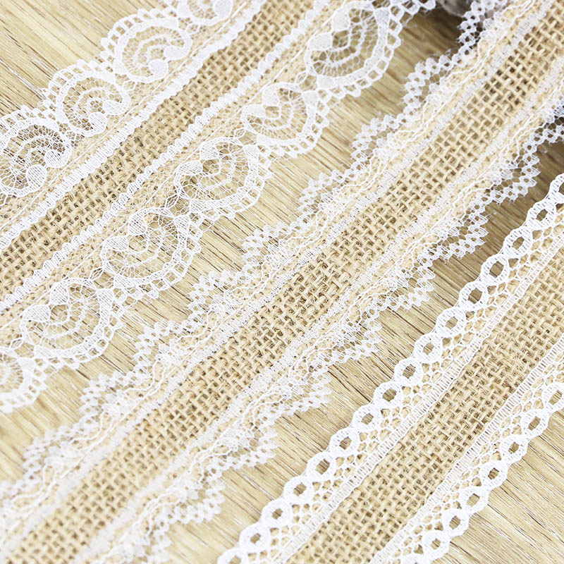 Rouleau de dentelle de lin avec bordure blanche, décoration de mariage, accessoires pour cheveux à la maison, rideaux de nappe à nœud bricolage, 38mm-58mm, 2 mètres