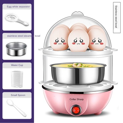 Micro-ondes oeuf vapeur oeuf chaudière mini mise hors tension automatique oeuf cuiseur ménage acier inoxydable petit déjeuner oeuf micro-ondes: Pink 2 / L'UA