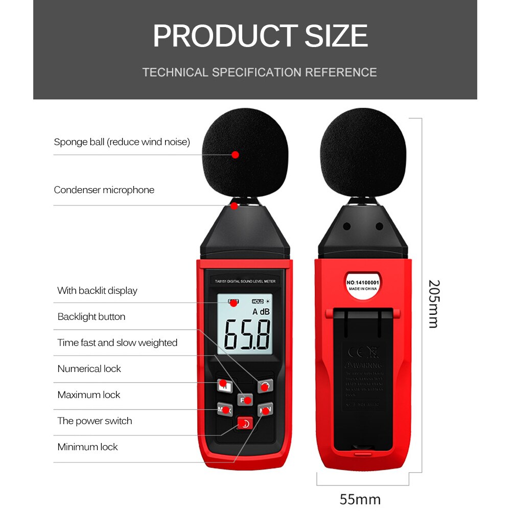 Decibel Meter Digital Sound Level Tester Noise Meter Noise Measurement Tester Range 30~130dB Decibel Tester With LCD Display