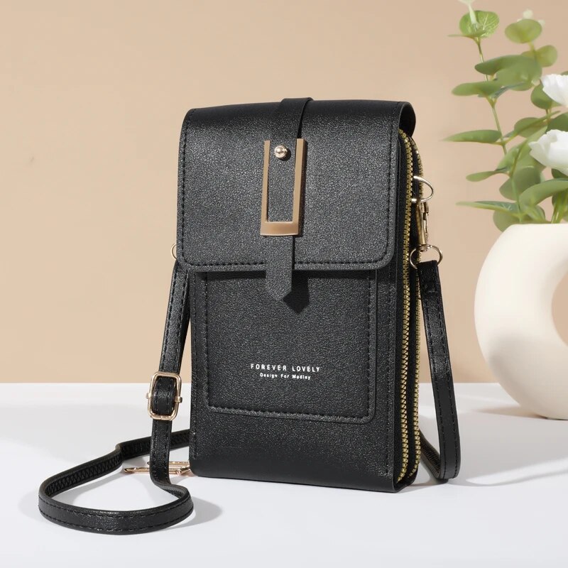 Touch Screen Mobile Phone Bag, Mini Flap Crossbody Bag, Faux Leather Purse, Vertical Wallet With Card Slots