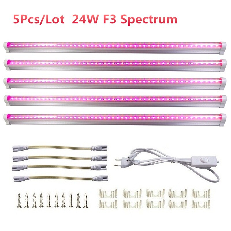 Groleds Led Voor Planten 12W 24W Led Grow Light Volledige Spectrum Phyto Lamp Plantaardige Licht Volledige Spectrum Led 110V 220V Groeien Lamp Hydro: 5Pcs 24W F3 Spectrum / EU Plug